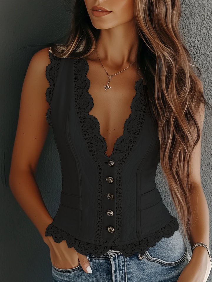 Diletta - Faux Leather Lace Vest