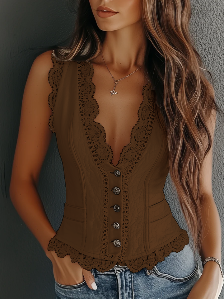 Diletta - Faux Leather Lace Vest