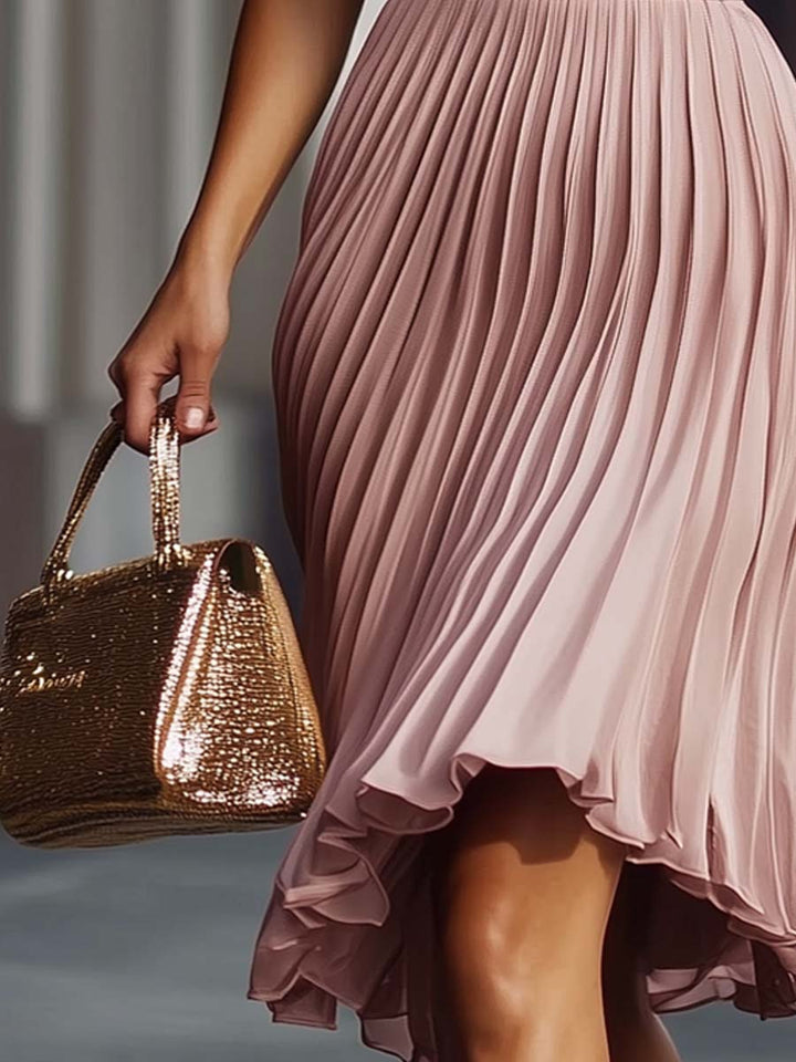 Pleated Texture Sleeveless Midi Dress