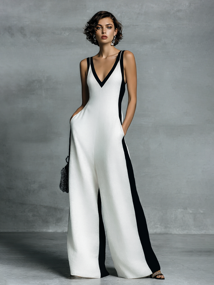 Celine | Black &amp; White Color-Block Wide-Leg Jumpsuit