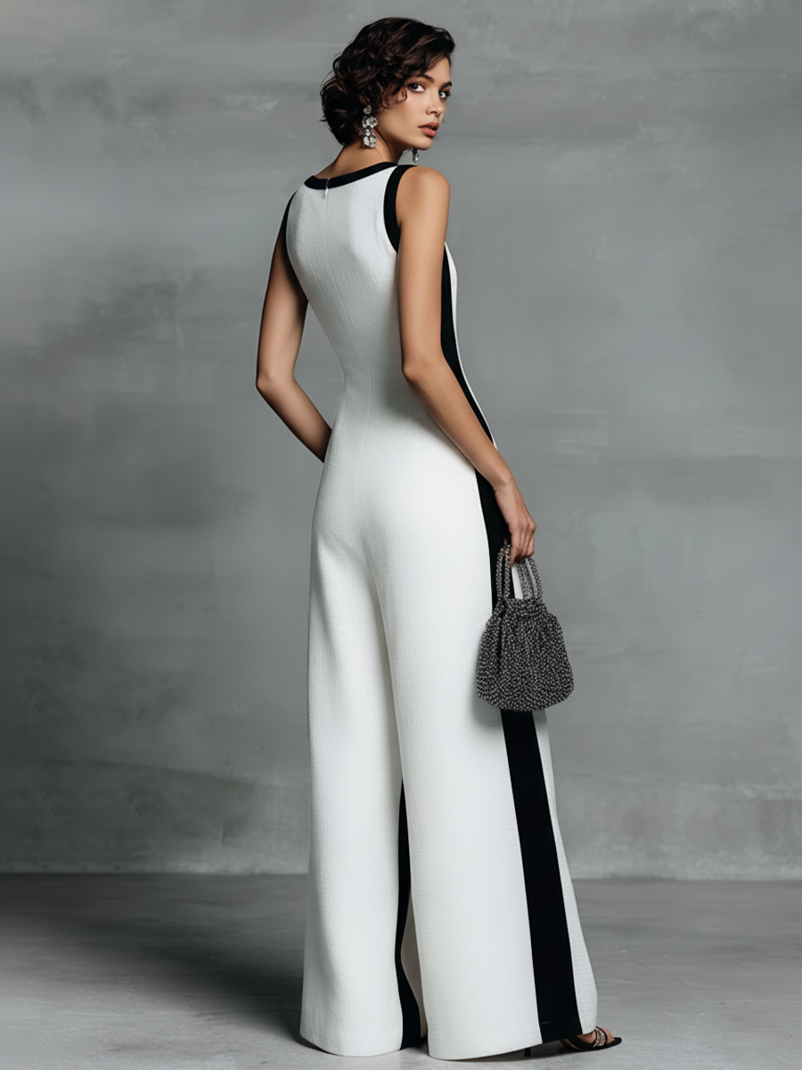 Celine | Black &amp; White Color-Block Wide-Leg Jumpsuit