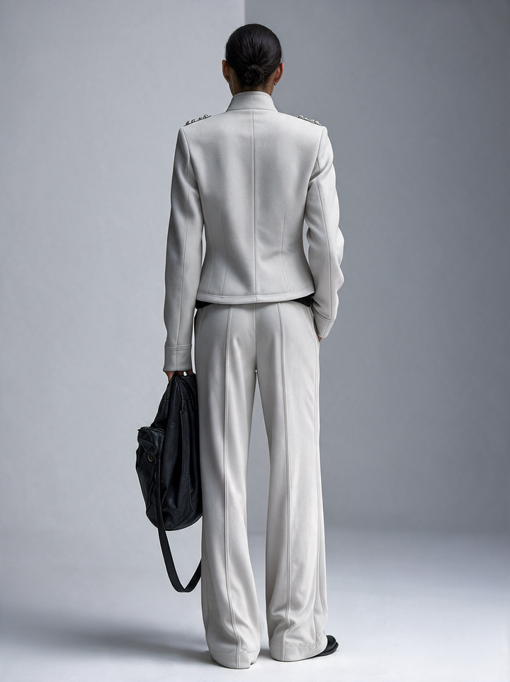 Women’s Military‑Inspired Stand‑Collar Cropped Jacket &amp; Flared Trouser Set MDZ0851I3R