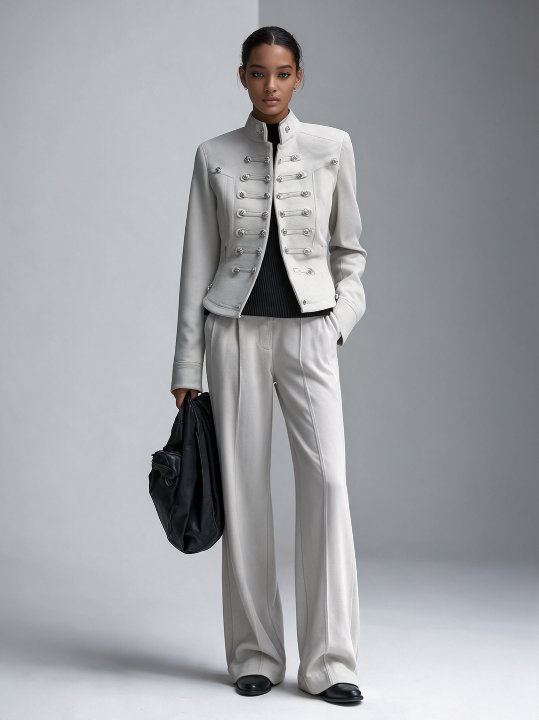Women’s Military‑Inspired Stand‑Collar Cropped Jacket &amp; Flared Trouser Set MDZ0851I3R