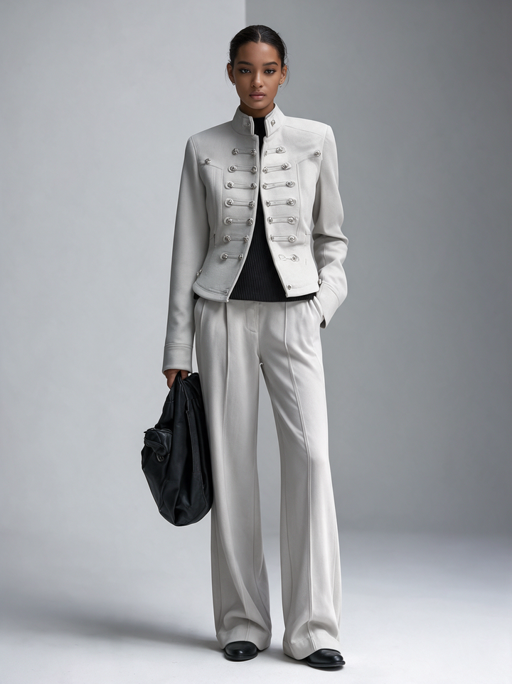 Women’s Military‑Inspired Stand‑Collar Cropped Jacket &amp; Flared Trouser Set MDZ0851I3R