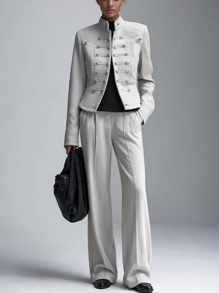 Women’s Military‑Inspired Stand‑Collar Cropped Jacket &amp; Flared Trouser Set MDZ0851I3R