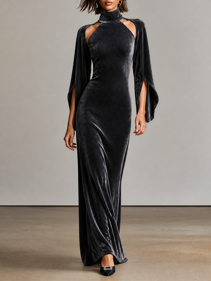 Women’s Velvet Flare‑Sleeve Cut‑Out Gown MDZ0865I4LYL
