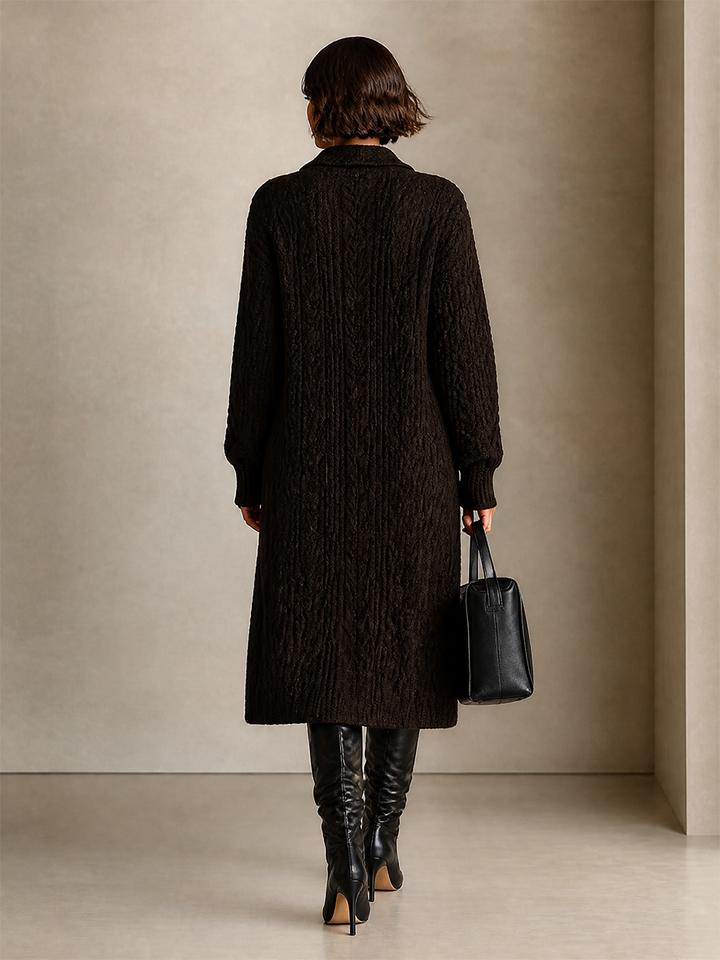 Women’s Collared Cable‑Knit Long Knit Cardigan MDZ0831I5LYL