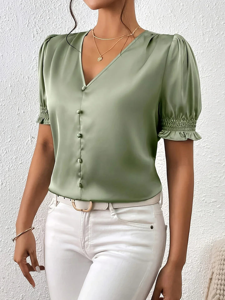 Sofia – Blusa Elegante con Scollo a V e Maniche a Sbuffo