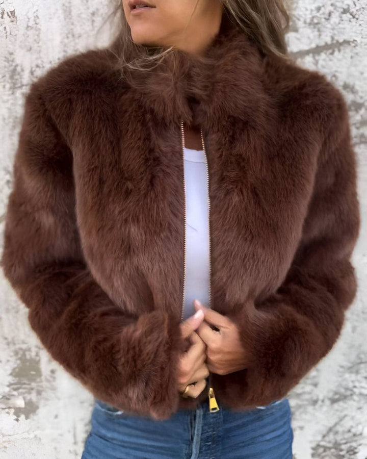 Elisabetta - Elegant Jacket with Stand-Up Fur Collar