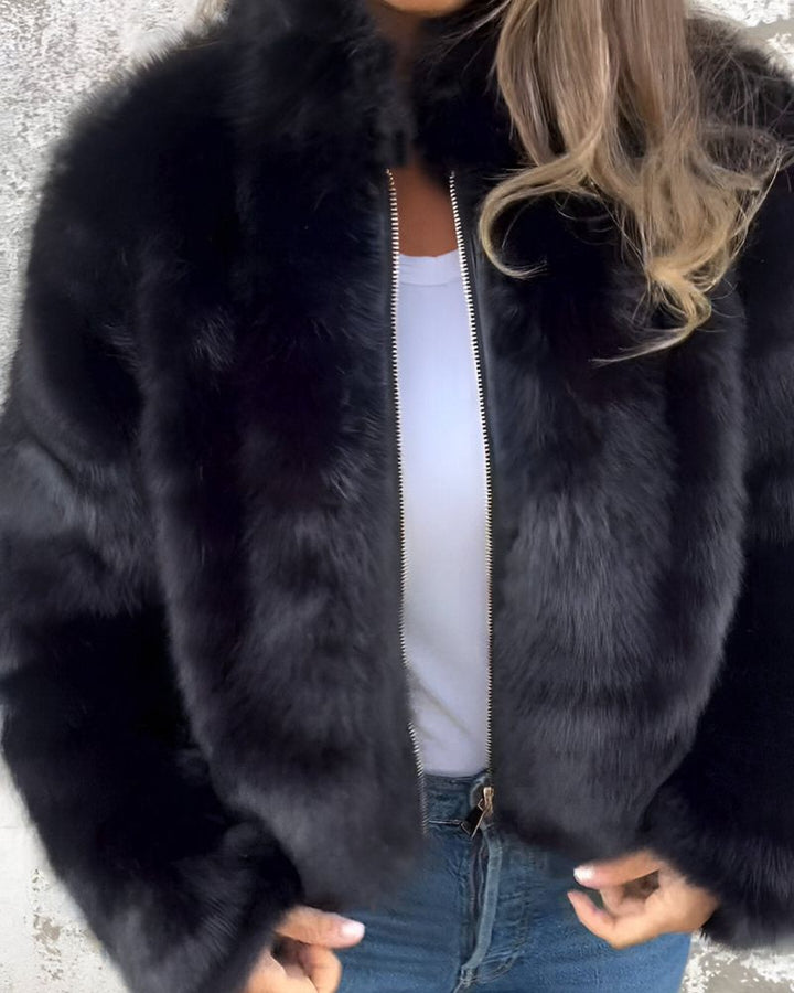 Elisabetta - Elegant Jacket with Stand-Up Fur Collar