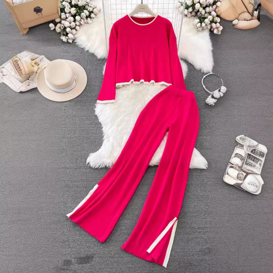 Denice - Knitted Two-Piece Set with Stripe Details