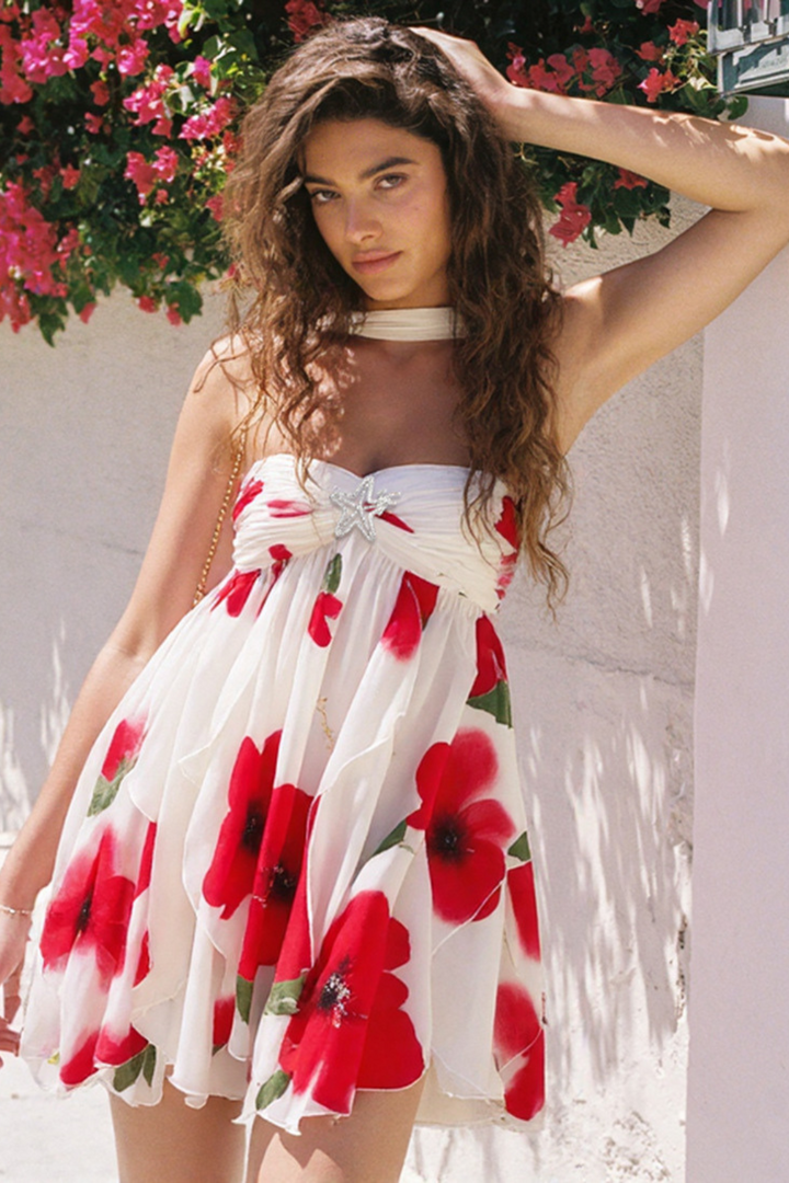 Chiara | Abito Mini in Chiffon con Stampa Floreale