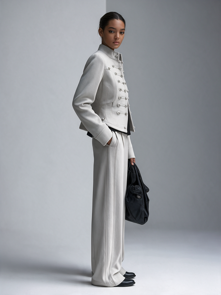 Women’s Military‑Inspired Stand‑Collar Cropped Jacket &amp; Flared Trouser Set MDZ0851I3R