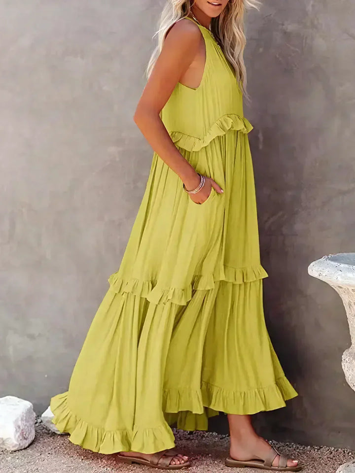 Ilona - Halterneck Dress With Ruffles and Maxi Pockets