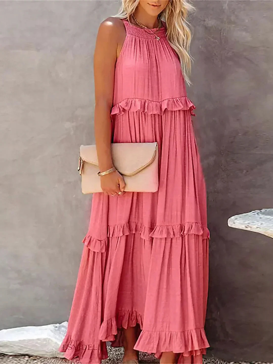 Ilona - Halterneck Dress With Ruffles and Maxi Pockets