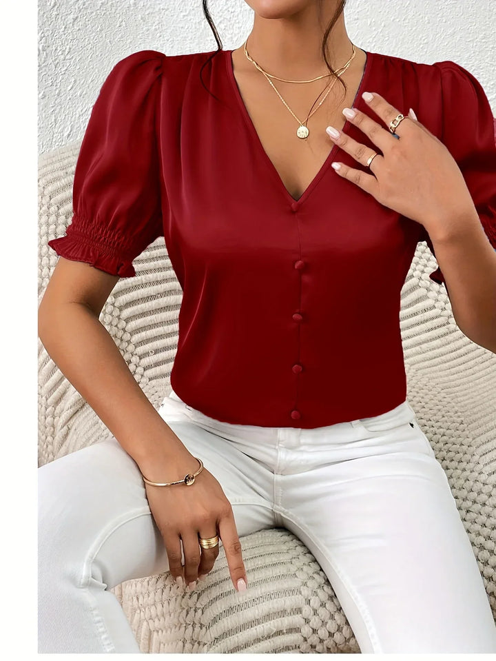 Sofia – Blusa Elegante con Scollo a V e Maniche a Sbuffo