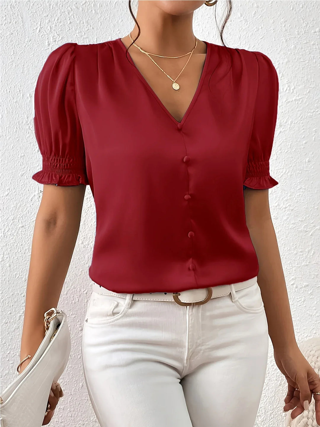Sofia – Blusa Elegante con Scollo a V e Maniche a Sbuffo