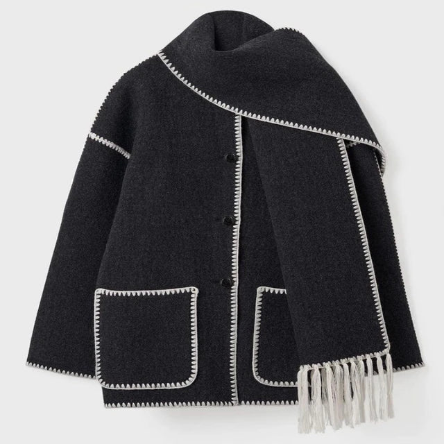 Stella - Coat with Scarf in Elegant Fabric