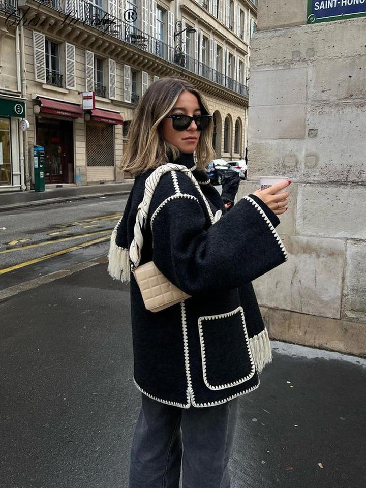 Stella - Coat with Scarf in Elegant Fabric