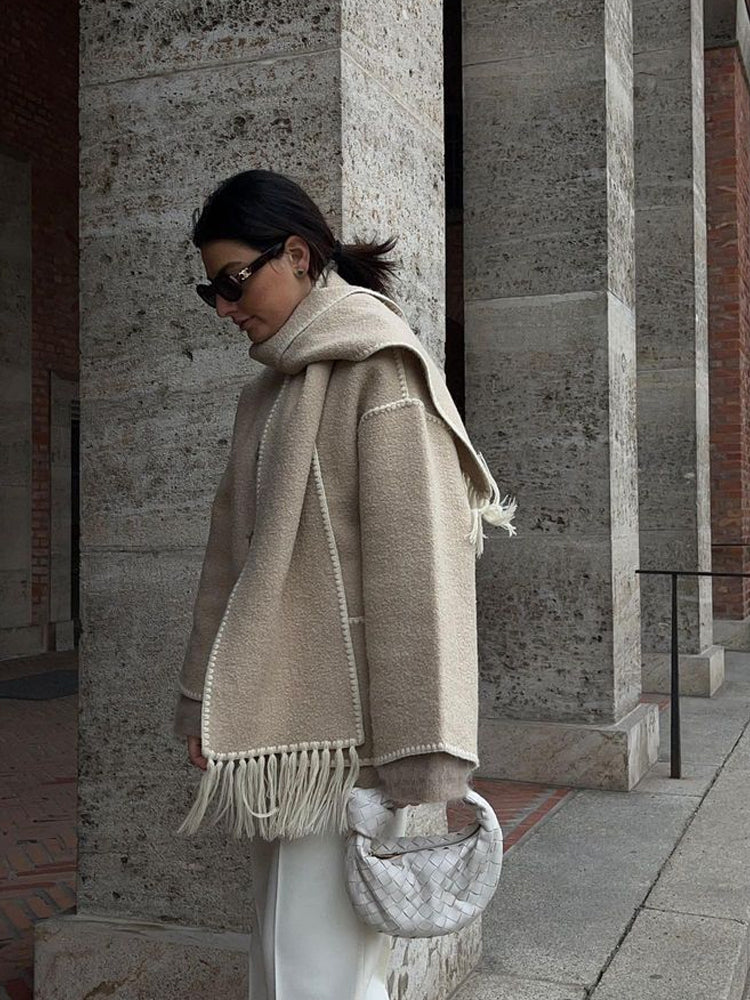 Stella - Coat with Scarf in Elegant Fabric