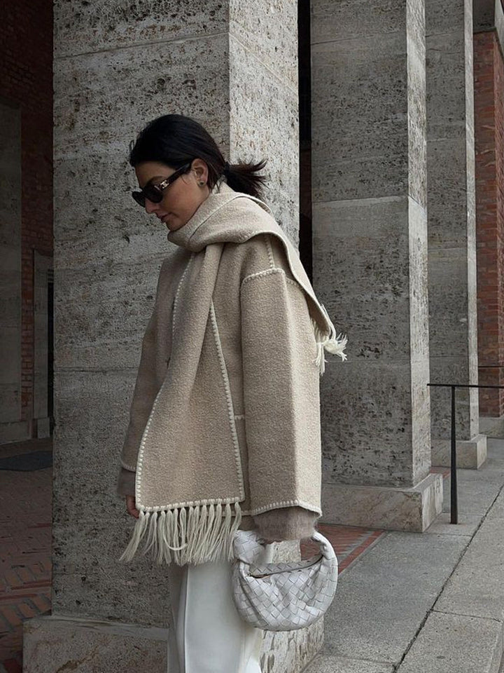 Stella - Coat with Scarf in Elegant Fabric