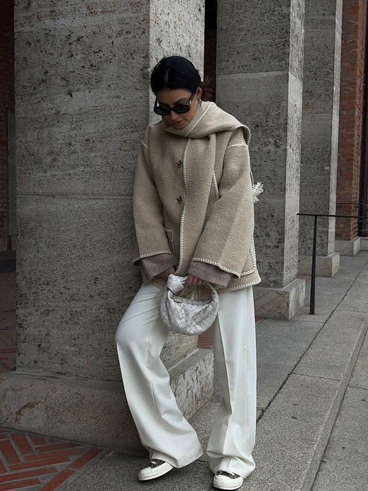 Stella - Coat with Scarf in Elegant Fabric