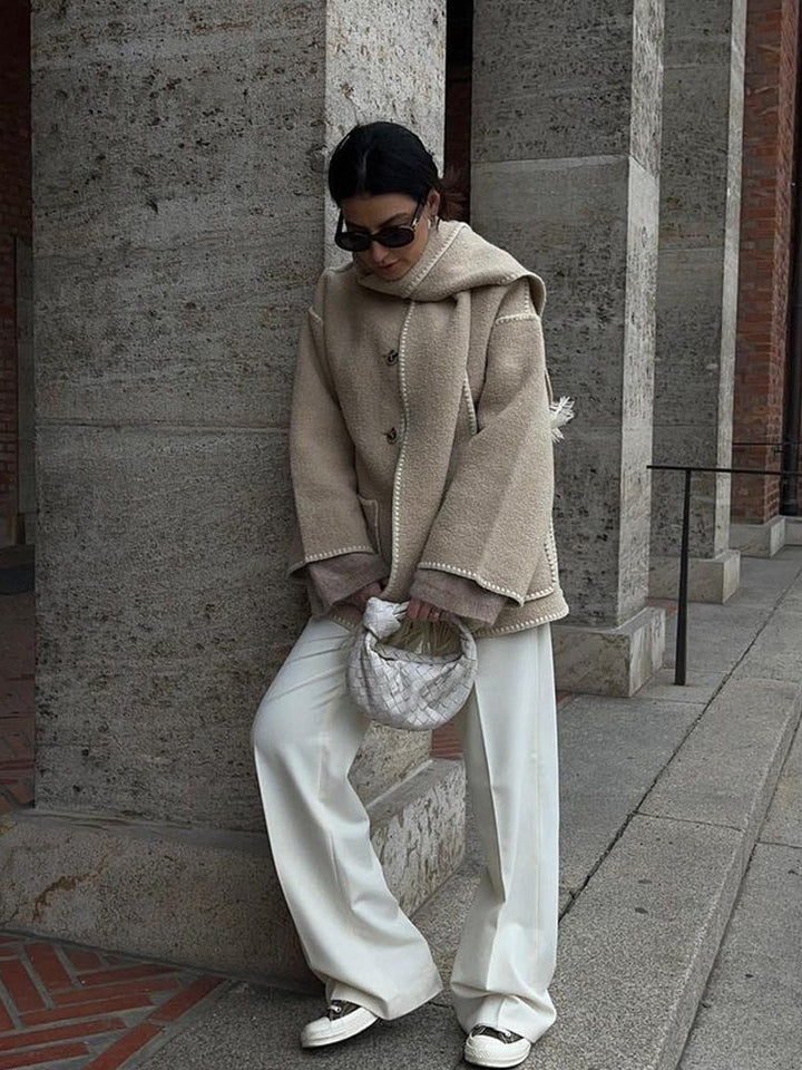 Stella - Coat with Scarf in Elegant Fabric