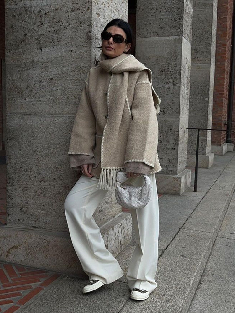 Stella - Coat with Scarf in Elegant Fabric