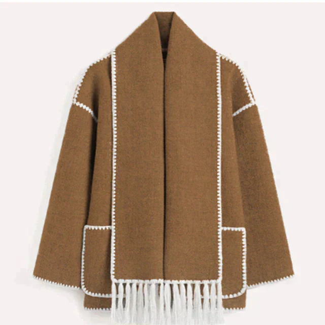 Stella - Coat with Scarf in Elegant Fabric