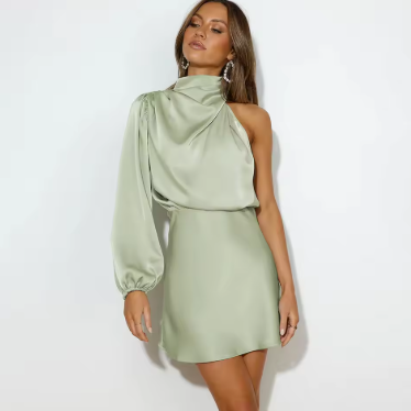 Maddie - Asymmetric Satin Evening Dress