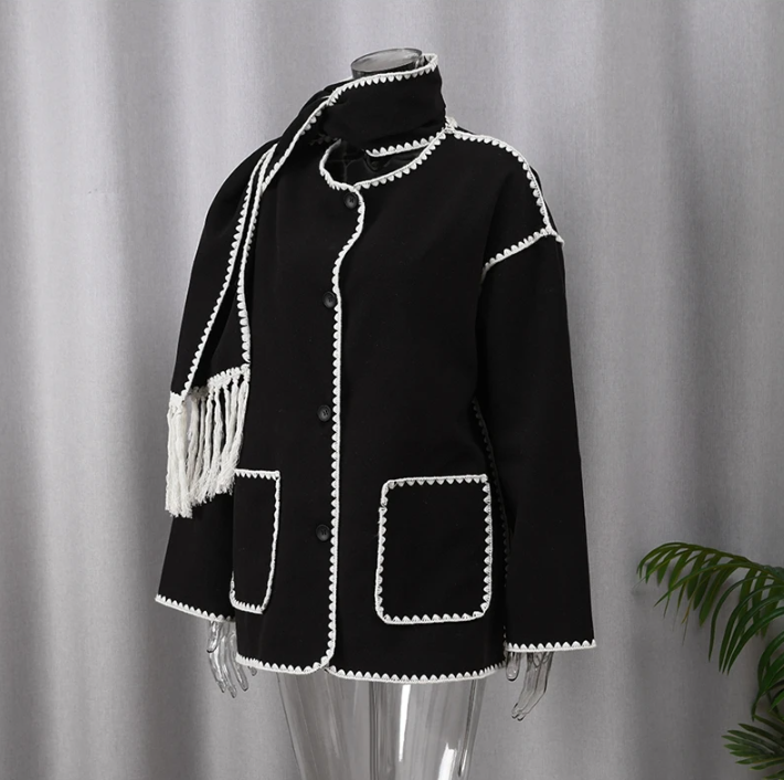 Stella - Coat with Scarf in Elegant Fabric