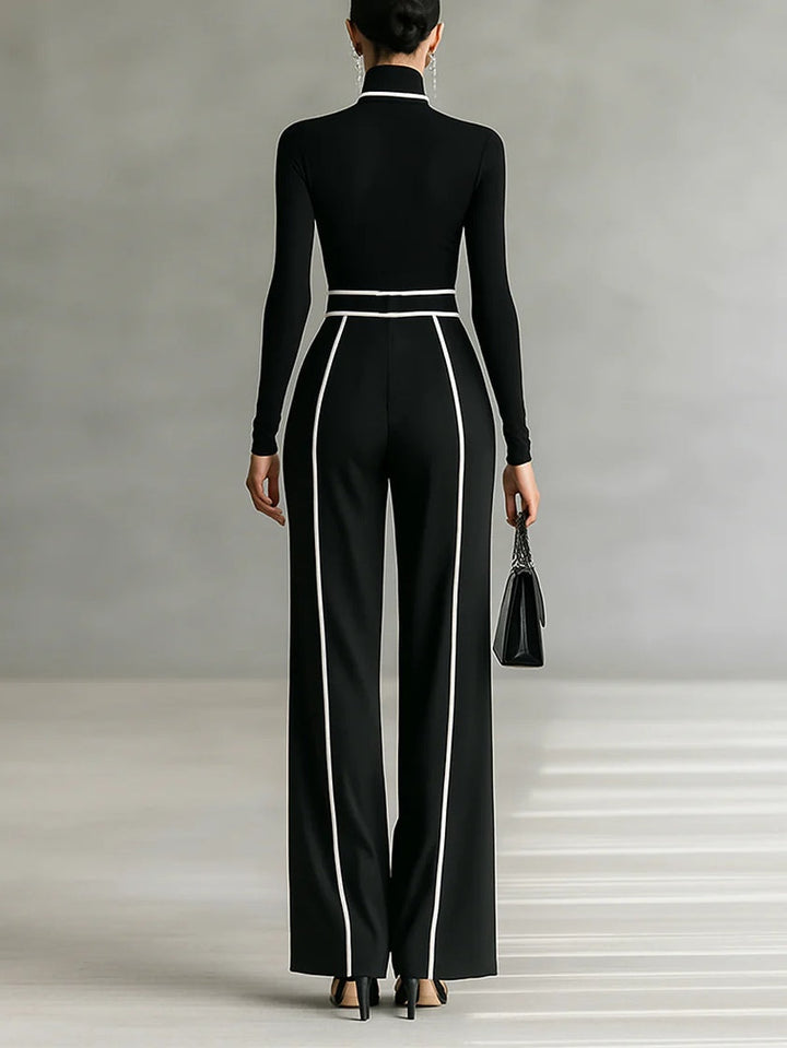 Emma - Elegant two-piece set with a high neck and wide-leg pants