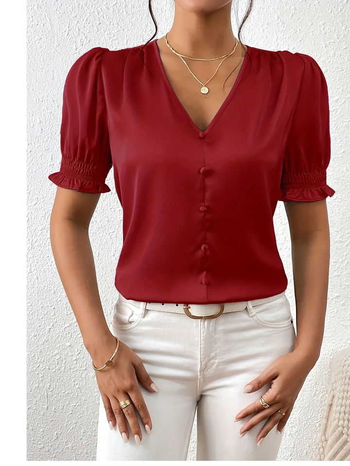 Sofia – Blusa Elegante con Scollo a V e Maniche a Sbuffo