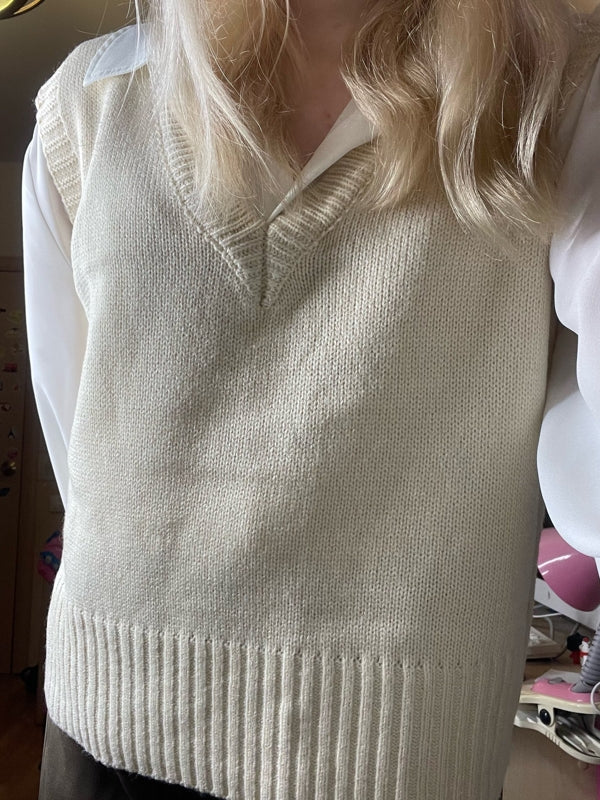 Women Short Loose Knitted Sweater V Neck Vest
