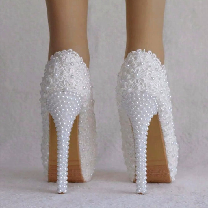 Yade lace pearl heels