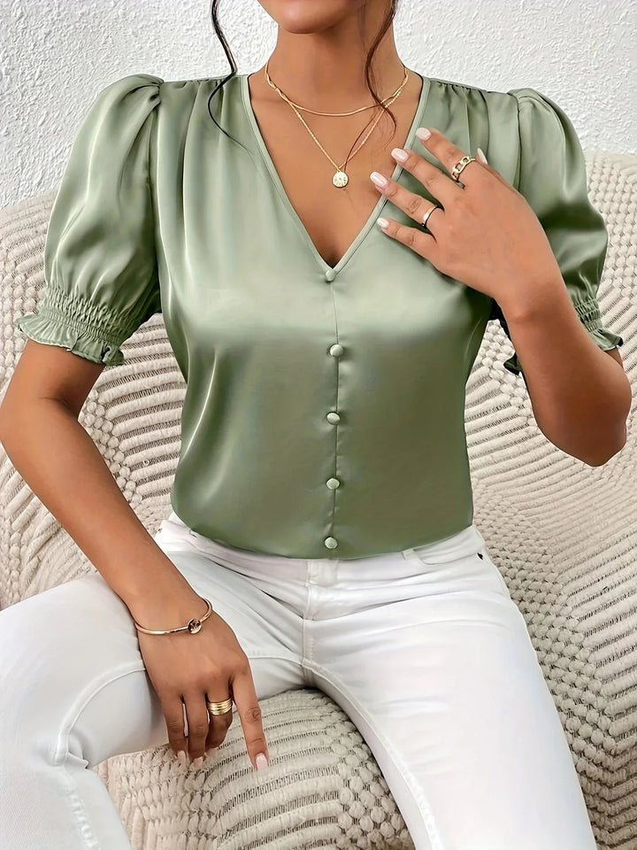 Sofia – Blusa Elegante con Scollo a V e Maniche a Sbuffo