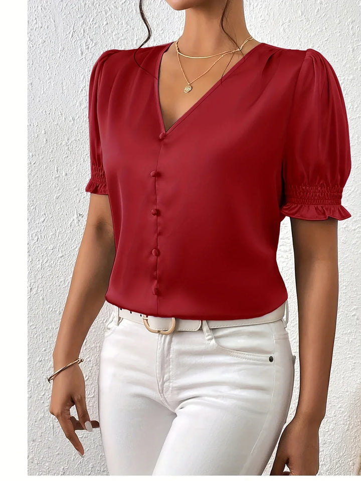 Sofia – Blusa Elegante con Scollo a V e Maniche a Sbuffo