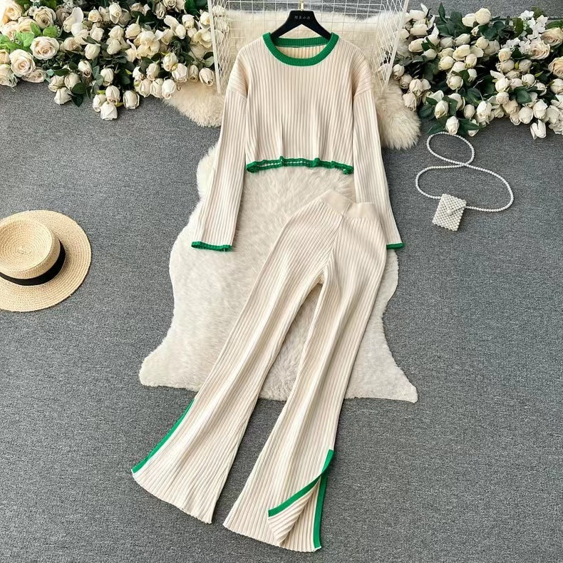 Denice - Knitted Two-Piece Set with Stripe Details