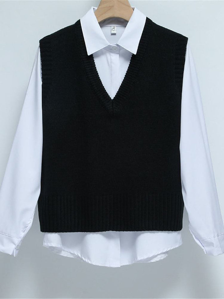 Women Short Loose Knitted Sweater V Neck Vest