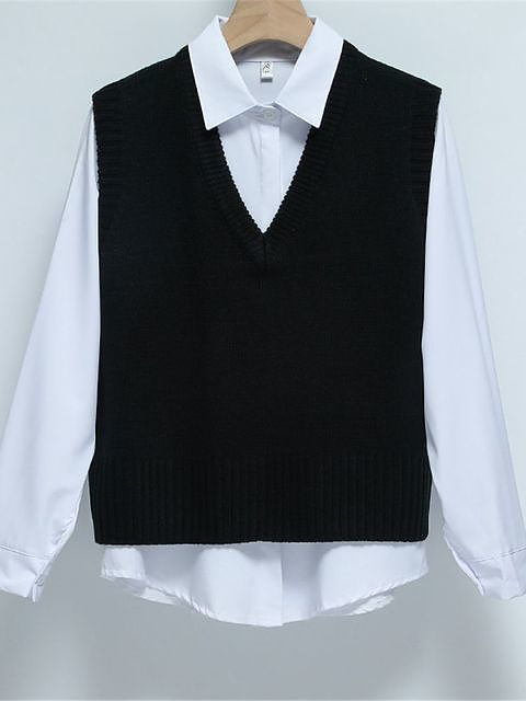 Women Short Loose Knitted Sweater V Neck Vest