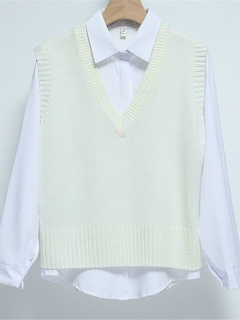 Women Short Loose Knitted Sweater V Neck Vest