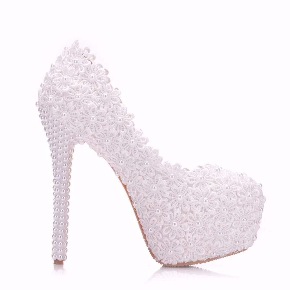 Yade lace pearl heels