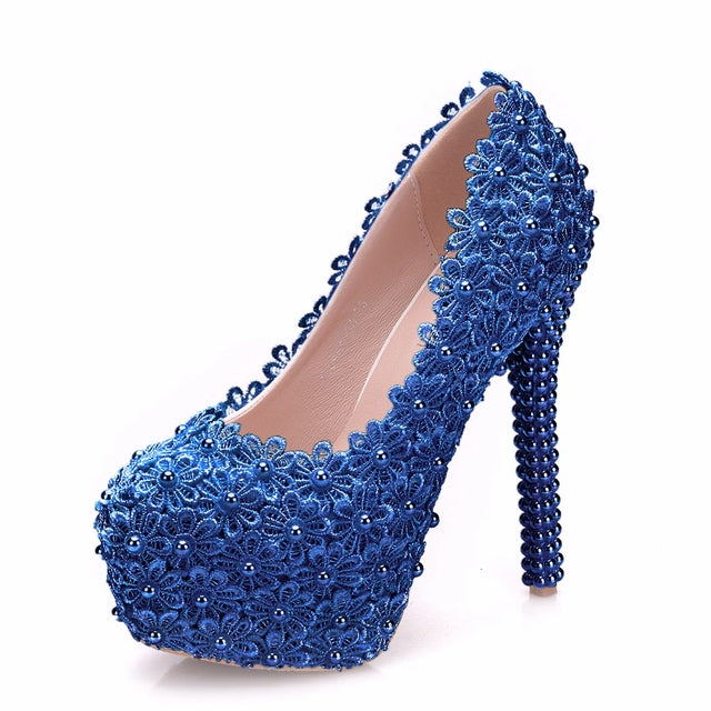 Yade lace pearl heels
