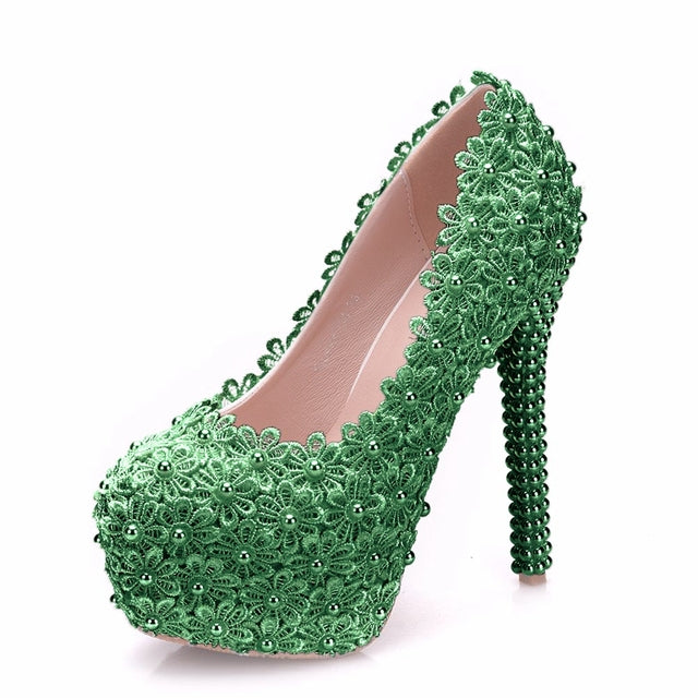 Yade lace pearl heels