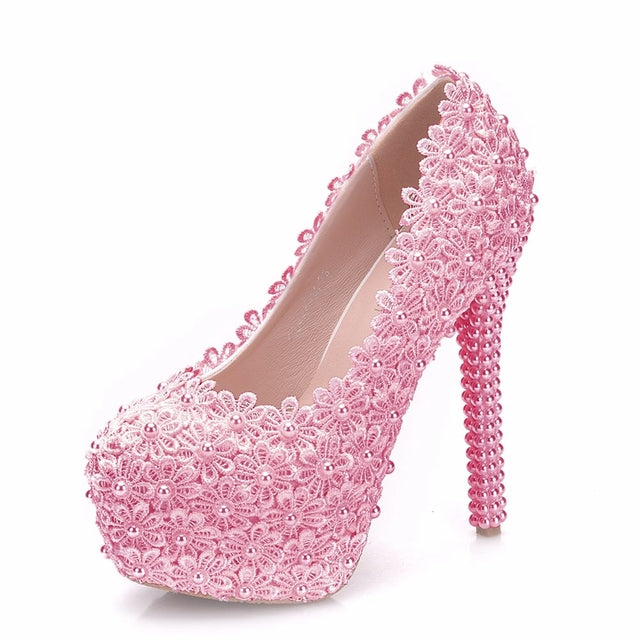Yade lace pearl heels
