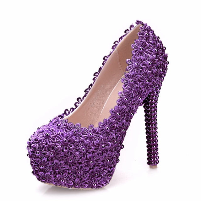 Yade lace pearl heels