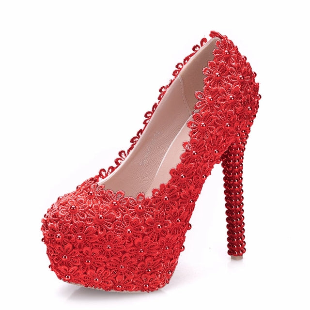 Yade lace pearl heels