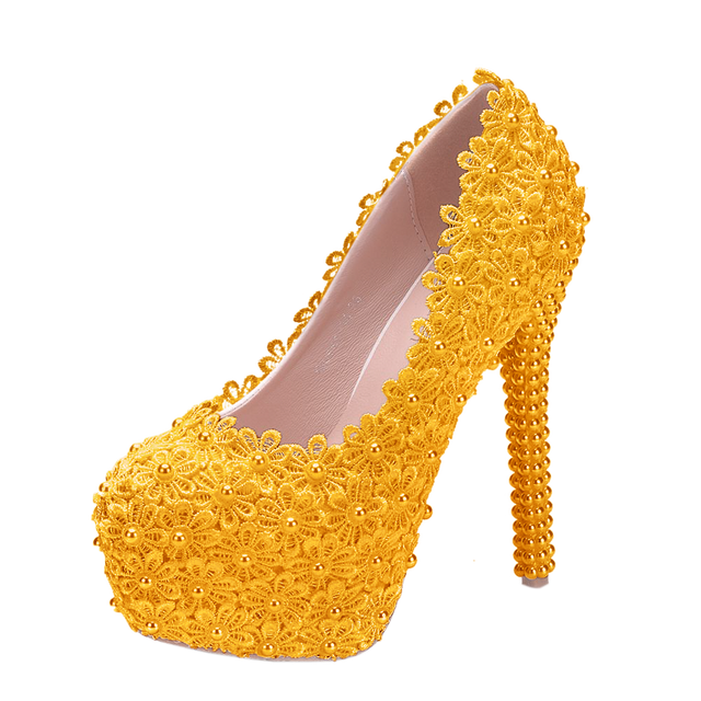 Yade lace pearl heels